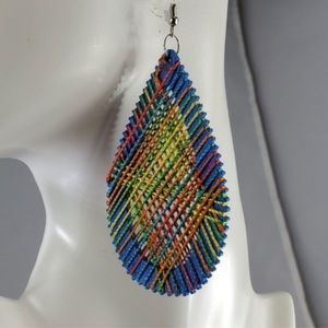 Handmade Balsa wooden large sized teardrop dangle earrings